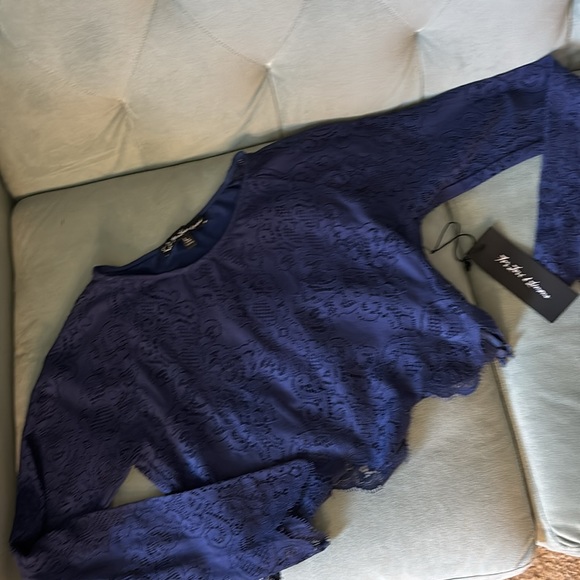 🍋NWT For Love & Lemons Long Sleeve Lace Crop and Skirt Navy 2 Piece Ser L - Picture 8 of 11
